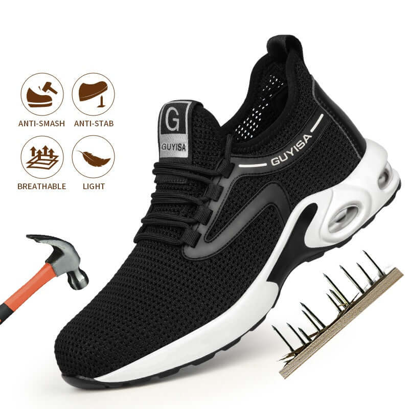 Black Lightweight Safety Sneakers for Men – Breathable Comfort for Work, Gym & Travel – Perfect for Casual, Tennis & Running