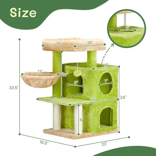 Cozy Cat Haven: 3-Inch Double-Layer Hammock in Vibrant Yellow-Green - Elevate Your Cat's Comfort & Playtime!