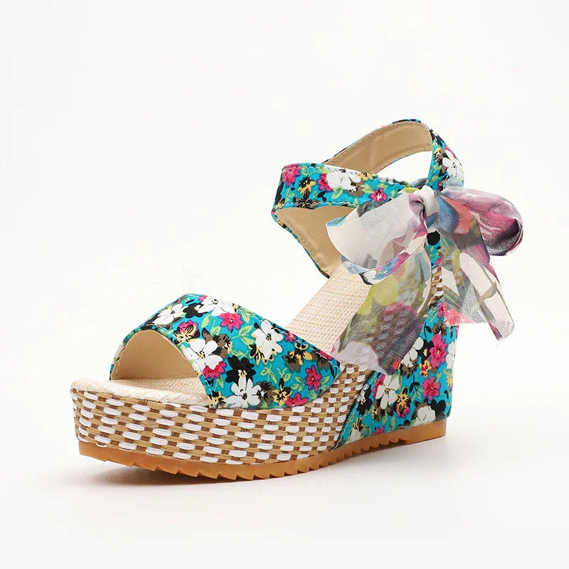 Floral Bow knot Wedge Sandals - Elevate Your Style with Confident Comfort