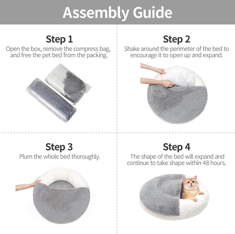MEWOOFUN Enclosed Cat Bed Cave - Washable Pet Bed With Blanket & Non-Slip Base For Cats & Small Dogs 22'' X 22'', White