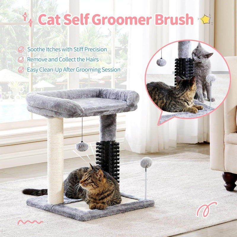 Ultimate 4-in-1 Cat Tree: Cozy Bed, Self-Grooming Brush & Sisal Post for Happy Indoor Kittens!