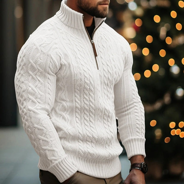 Men's Twisted Knit Half-Zip Sweater for Ultimate Warmth & Style