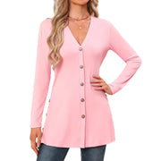 Mid-Length Knitted Cardigan with Multi-Buckle Design