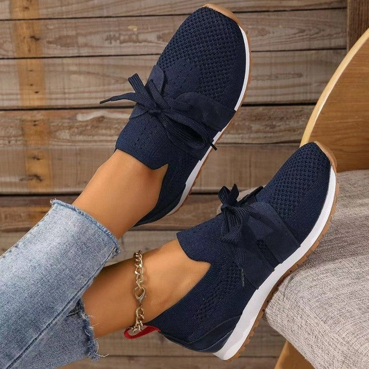Lace Up Mesh Flats for Women - Breathable Comfort for Casual Walks & Wedge Support