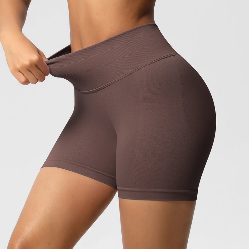 Seamless Three-section Waist Fitness Shorts Women's High Top Sports Yoga Shorts,Sizes: XS-XXL