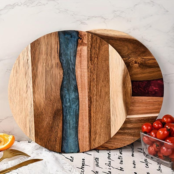 Acrylic Wood Resin Round Cutting Board - Elevate Your Kitchen with a Food-Safe Tray for Steak, Snacks, and Fruits!