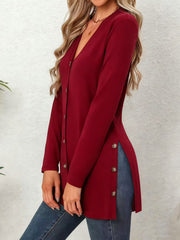 Mid-Length Knitted Cardigan with Multi-Buckle Design