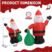 Inflatable Santa Claus with LED lights, dimensions, and product name on a red background