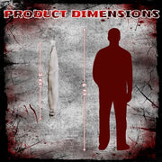 Product dimensions shown next to a silhouette of a person on a textured background