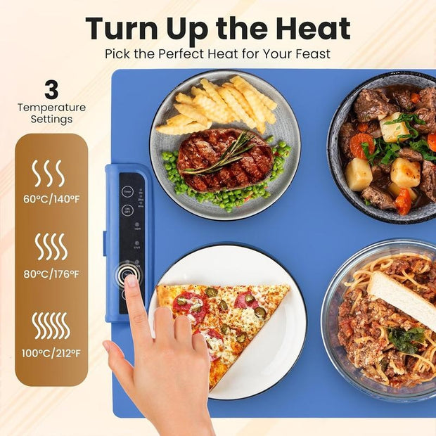 Electric warming tray section has light background