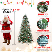 Christmas tree with Santa Claus figure and product features on a white background