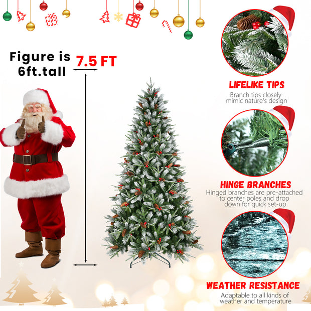 Christmas tree with Santa Claus figure and product features on a white background