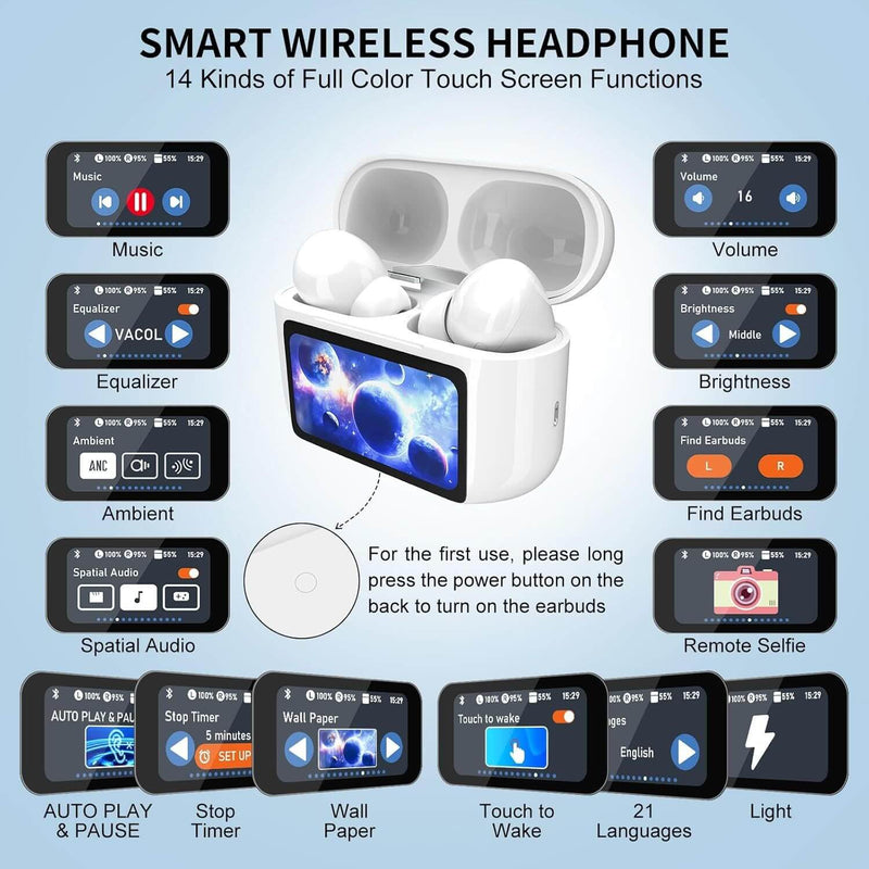 Ultra-Comfort Wireless Earbuds - 5.4 Bluetooth, Touch Control, ANC/ENC Noise Cancelling & Microphone for Ultimate Sound on Any Device