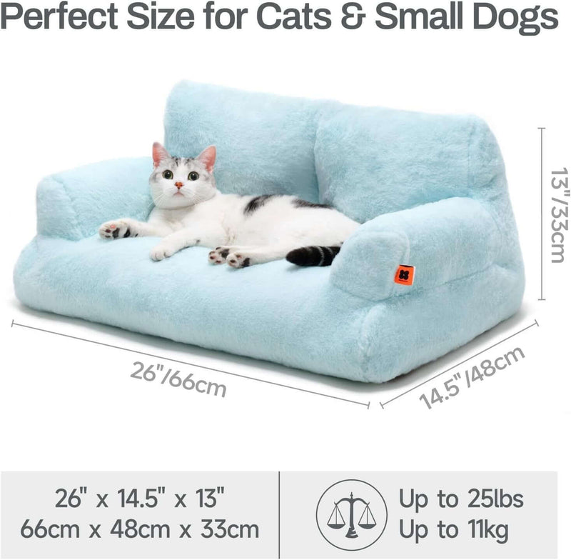 MEWOOFUN Cozy Blue Cat Bed - Washable Pet Couch for Indoor Cats & Small Dogs with Non-Slip Base, 26x19x13"