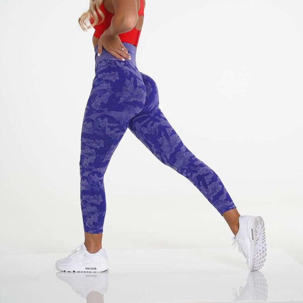 Model demonstrating Brand Name purple yoga leggings, designed for ultimate comfort and flexibility during workouts.