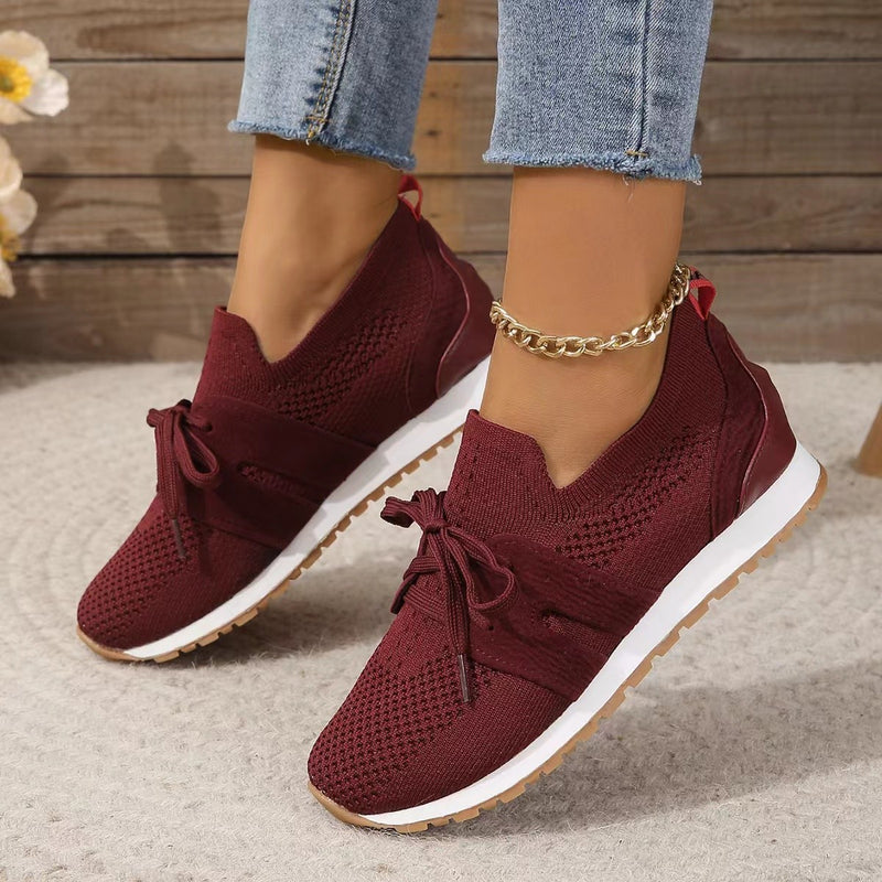 Lace Up Mesh Flats for Women - Breathable Comfort for Casual Walks & Wedge Support