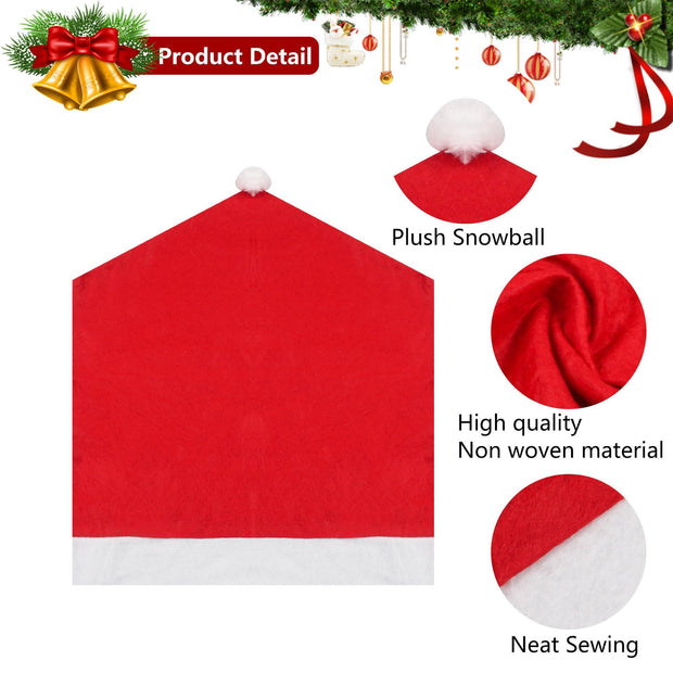 Red plush snowball hat with Christmas decorations on a white background