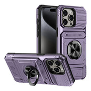 Purple phone case with ring holder and textured design on a white background