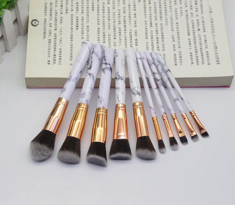 GlamourPro Marbled Makeup Brush Set - 15 Luxurious Brushes for Flawless Beauty