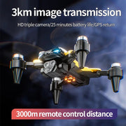 Drone with features highlighted on a dark background
