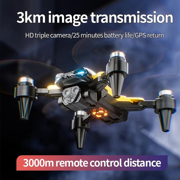 Drone with features highlighted on a dark background