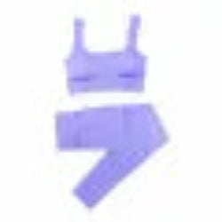 Purple sports bra and shorts set on a white background