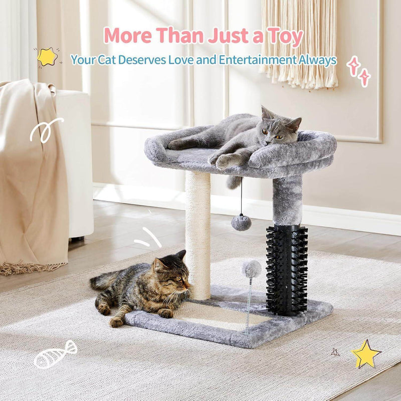 Ultimate 4-in-1 Cat Tree: Cozy Bed, Self-Grooming Brush & Sisal Post for Happy Indoor Kittens!