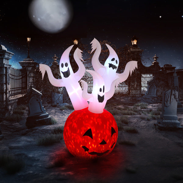 5.9 FT Halloween Inflatable Pumpkin Ghost Outdoor Decorations, Scary Blow Up Yard Decor With Built-in LED Lights For Holiday Party Yard Lawn Garden Decor Indoor Outdoor 12V