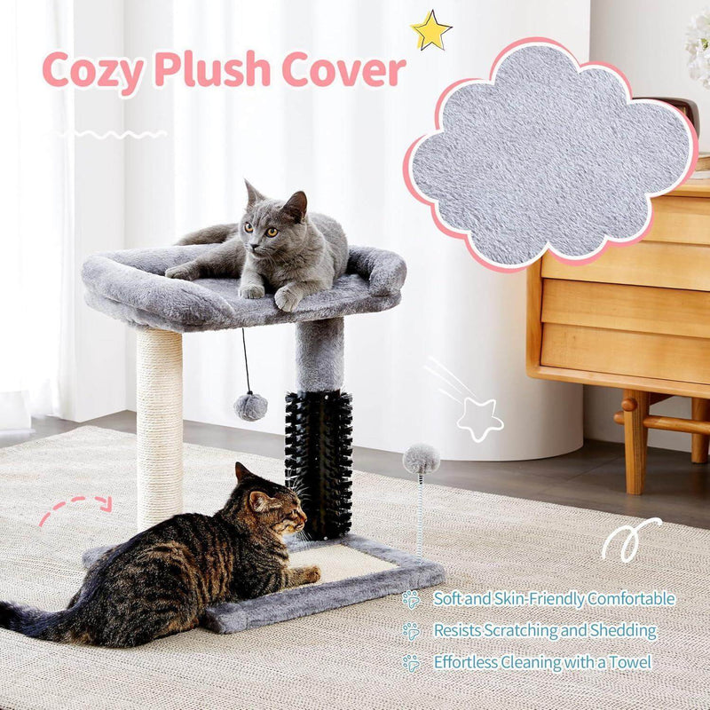 Ultimate 4-in-1 Cat Tree: Cozy Bed, Self-Grooming Brush & Sisal Post for Happy Indoor Kittens!