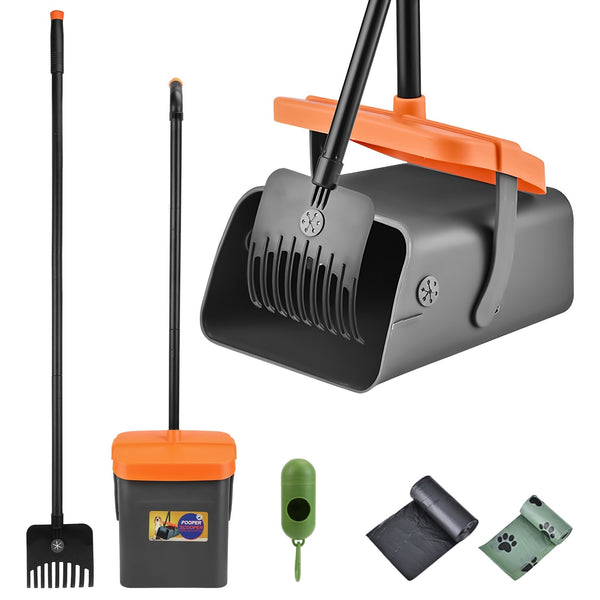 Ultimate Dog Poop Scooper Kit – Heavy-Duty Rake & Swiveling Bin with 35 Bags for Effortless Cleanups!