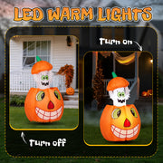 Halloween inflatable pumpkin with LED warm lights on a lawn.