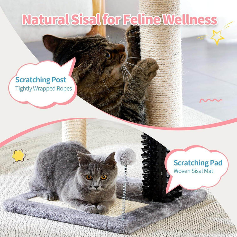 Ultimate 4-in-1 Cat Tree: Cozy Bed, Self-Grooming Brush & Sisal Post for Happy Indoor Kittens!