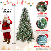 9-foot Christmas tree with Santa Claus figure and product features highlighted