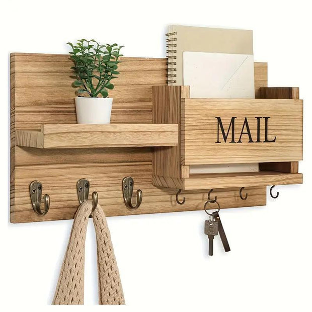 Stylish Wooden Key & Mail Organizer - Farmhouse Floating Shelves