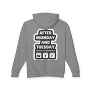 Gray hoodie with humorous text design on the back