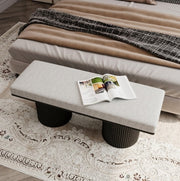Light Grey Boucle Upholstered Bench with Bold Black Legs – Elevate Your Bedroom & Living Room Style Effortlessly!