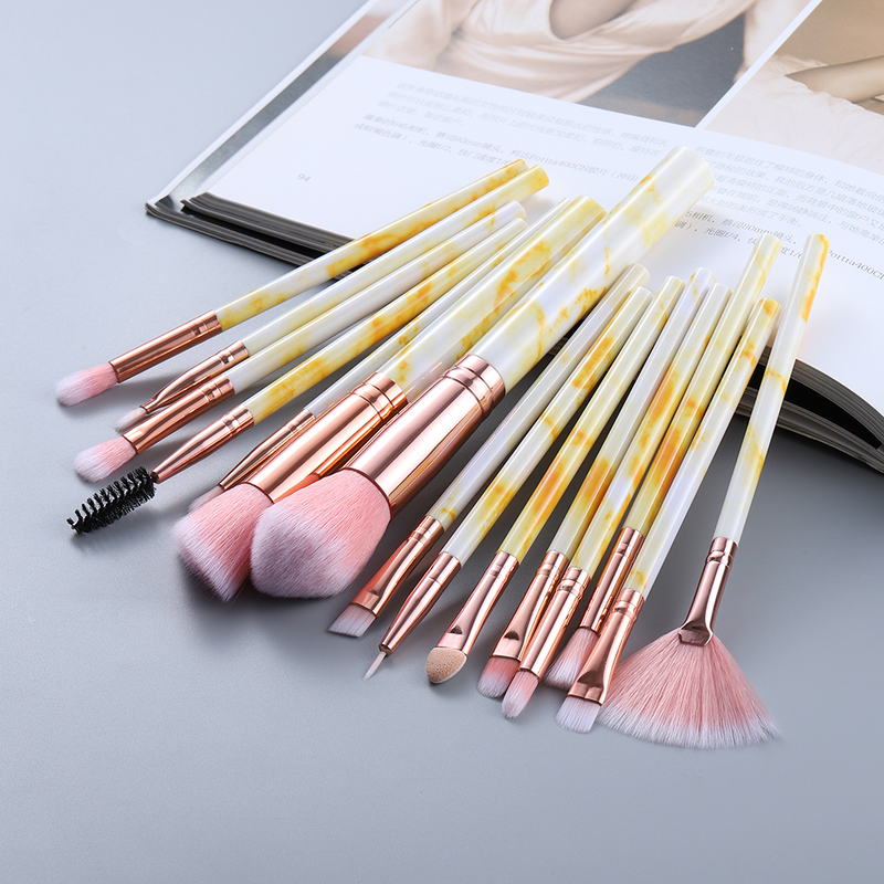 GlamourPro Marbled Makeup Brush Set - 15 Luxurious Brushes for Flawless Beauty