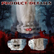 Product details of a skull with glowing eyes against a Halloween-themed background.