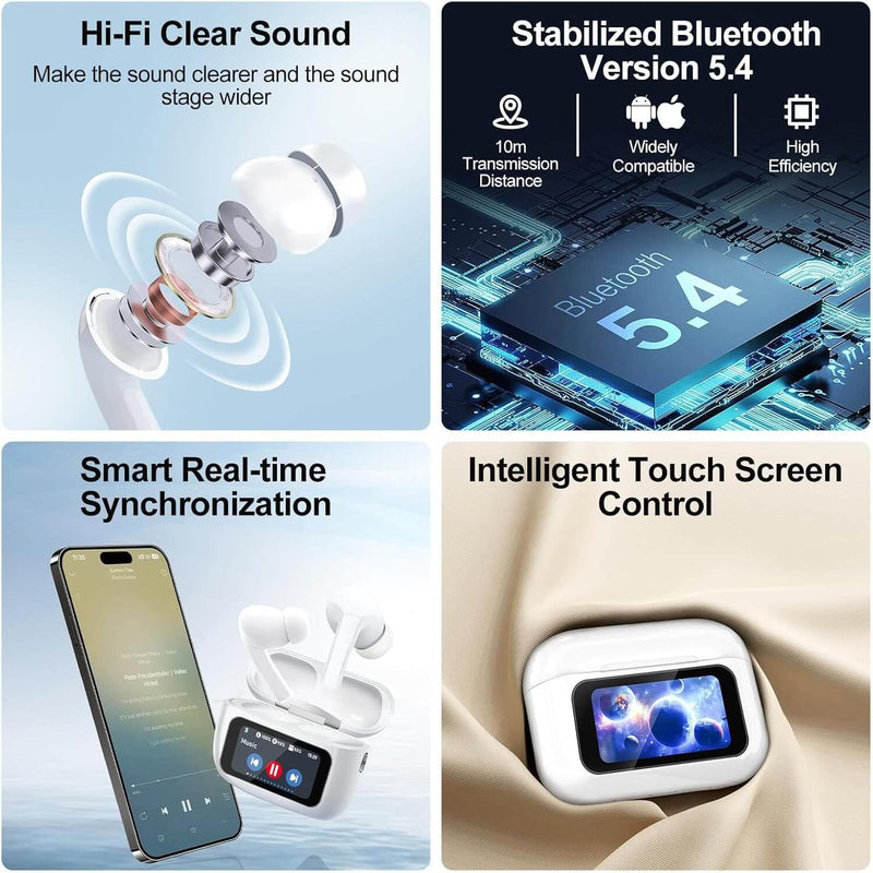 Ultra-Comfort Wireless Earbuds - 5.4 Bluetooth, Touch Control, ANC/ENC Noise Cancelling & Microphone for Ultimate Sound on Any Device