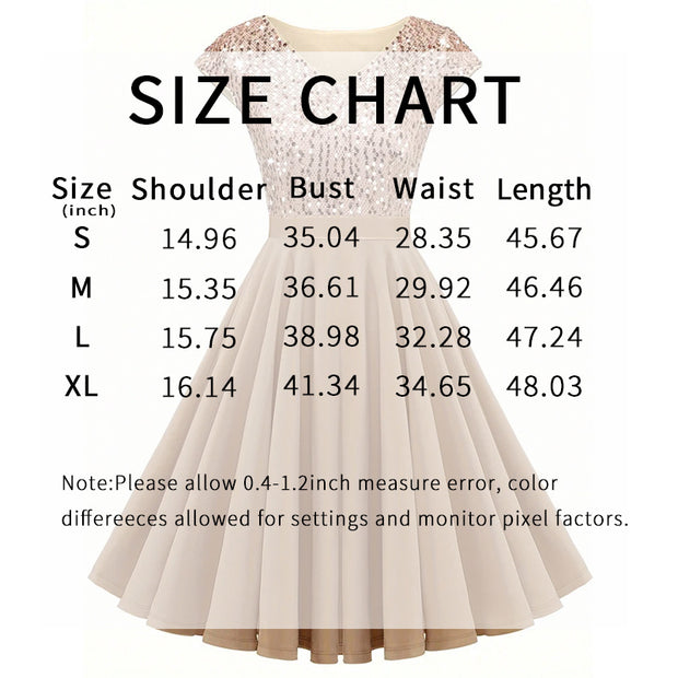 Size chart for a dress with measurements in inches