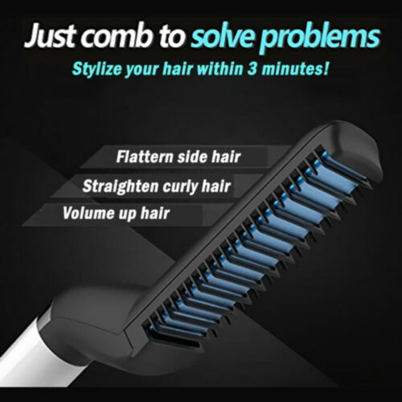 Style Your Hair with Confidence: Fast-Acting Electric Brush for Men - Perfect for Straightening, Curling & Detangling!