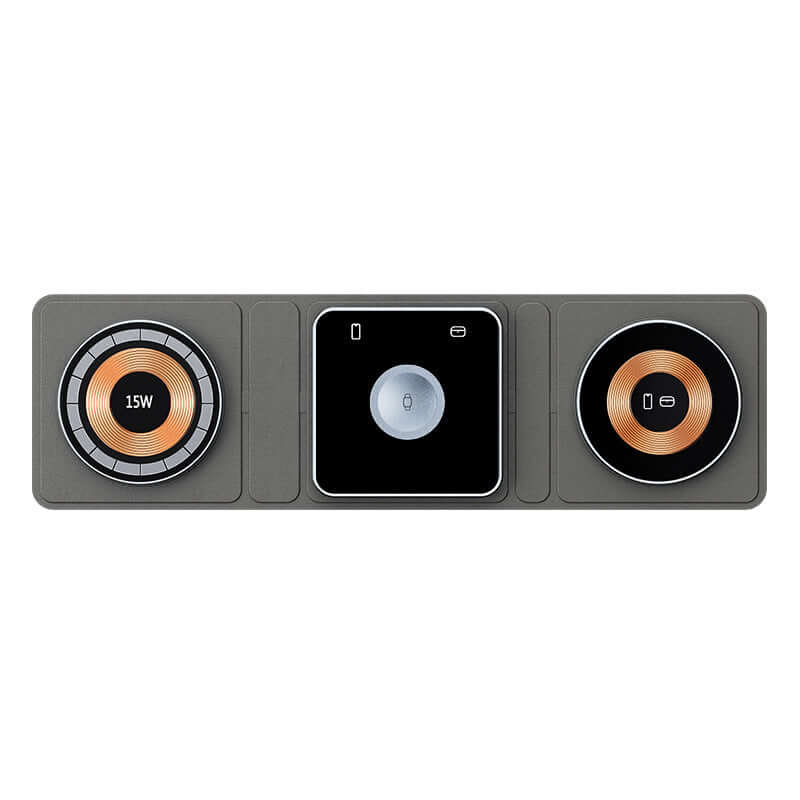 Three circular devices with different designs on a gray background