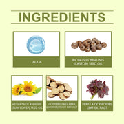 List of ingredients with corresponding images and names on a light green background