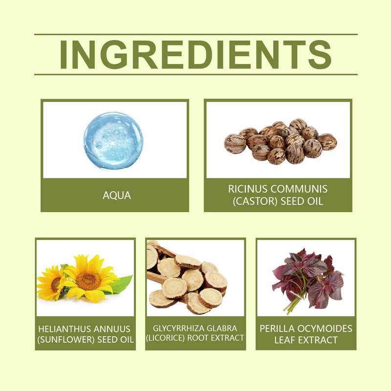 List of ingredients with corresponding images and names on a light green background