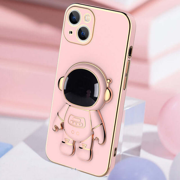 Pink phone case with a cartoon character on a pink background
