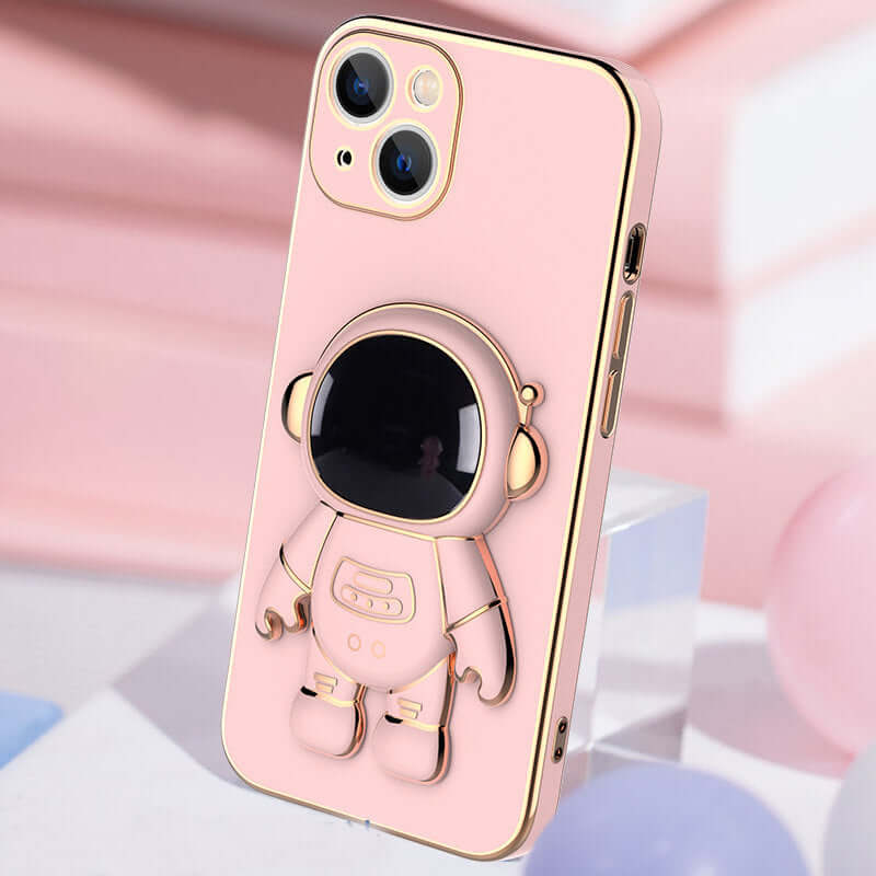 Pink phone case with a cartoon character on a pink background