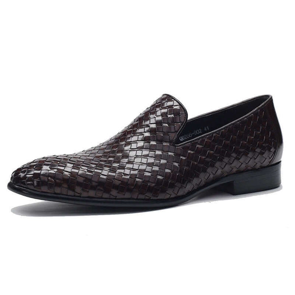 Woven patterned loafer shoe on a white background