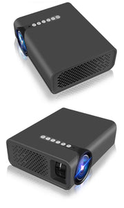 Black portable projector on a white background