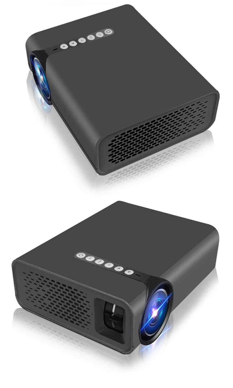 Black portable projector on a white background