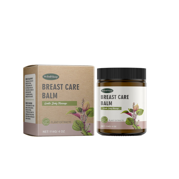 Breast care balm jar and packaging on a white background